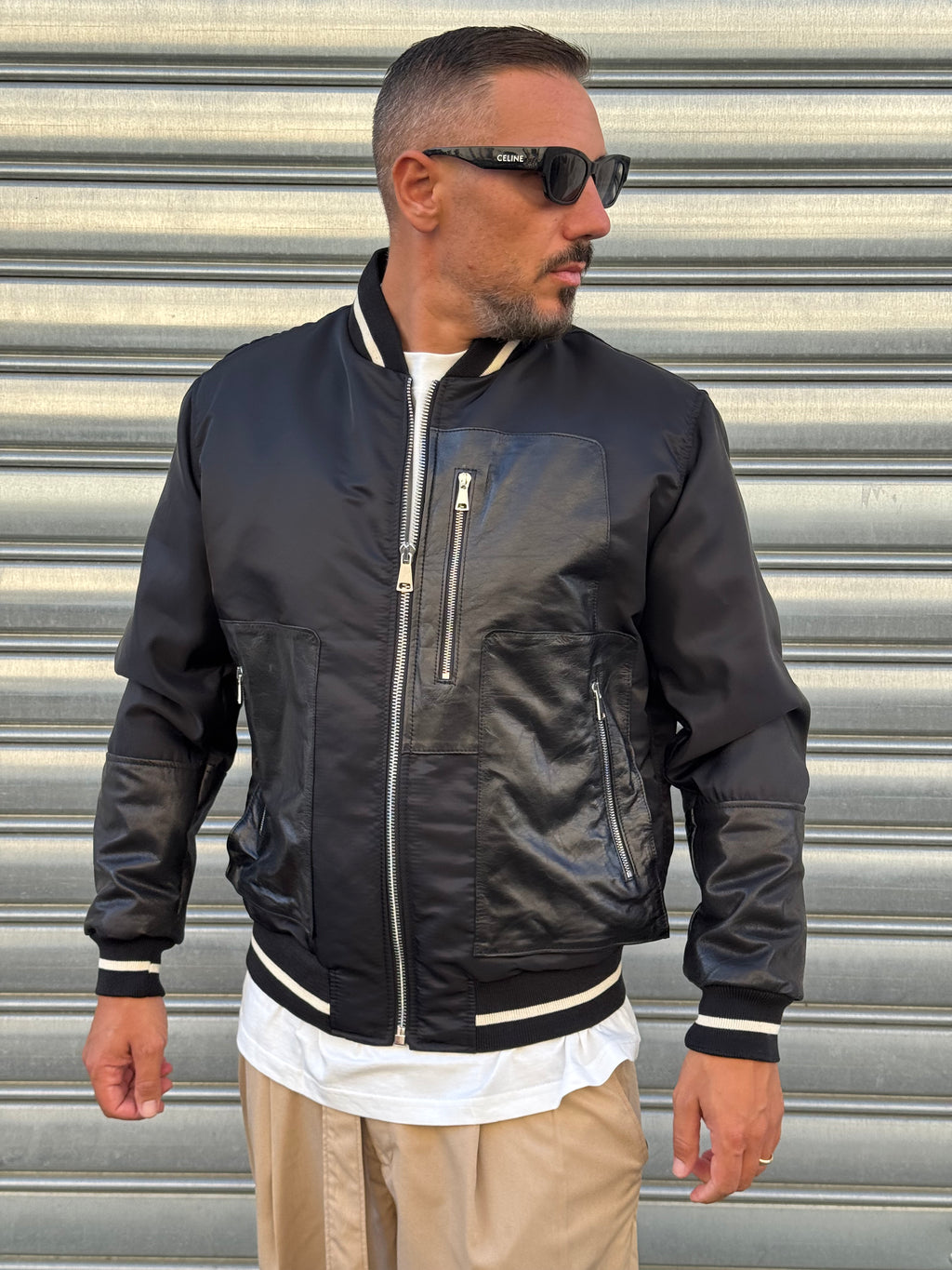 Bomber con inserti in pelle