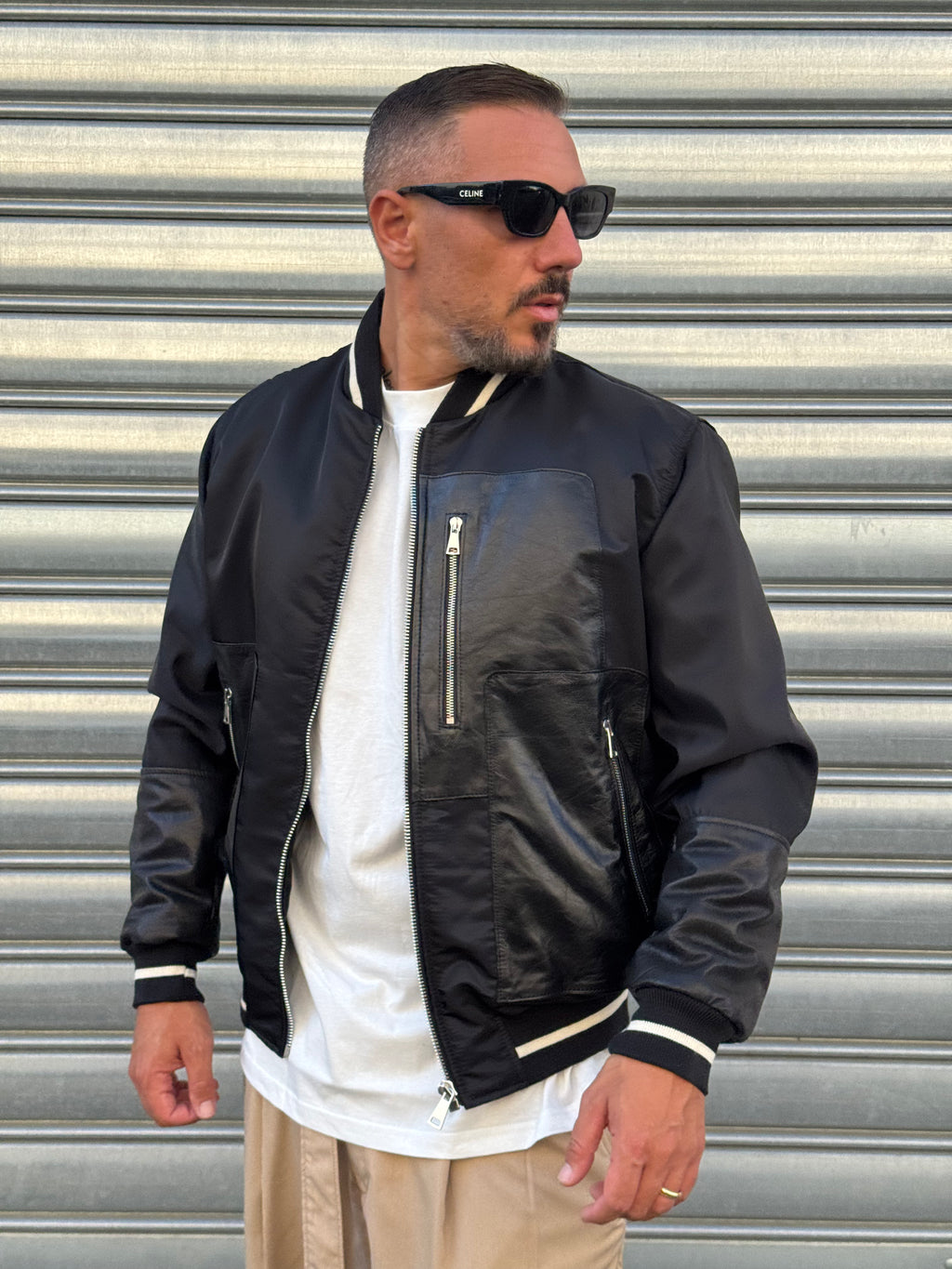 Bomber con inserti in pelle