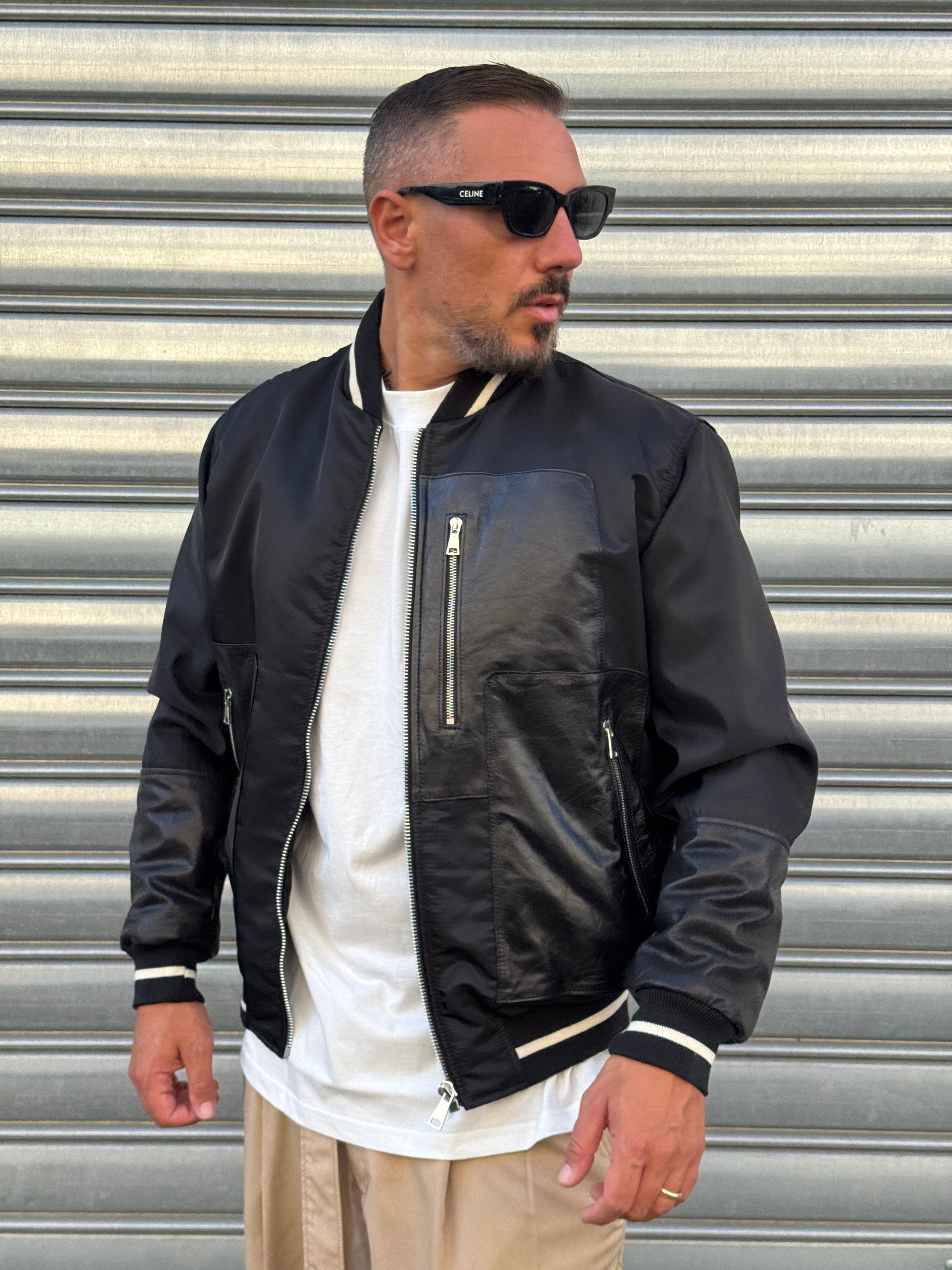 Bomber con inserti in pelle