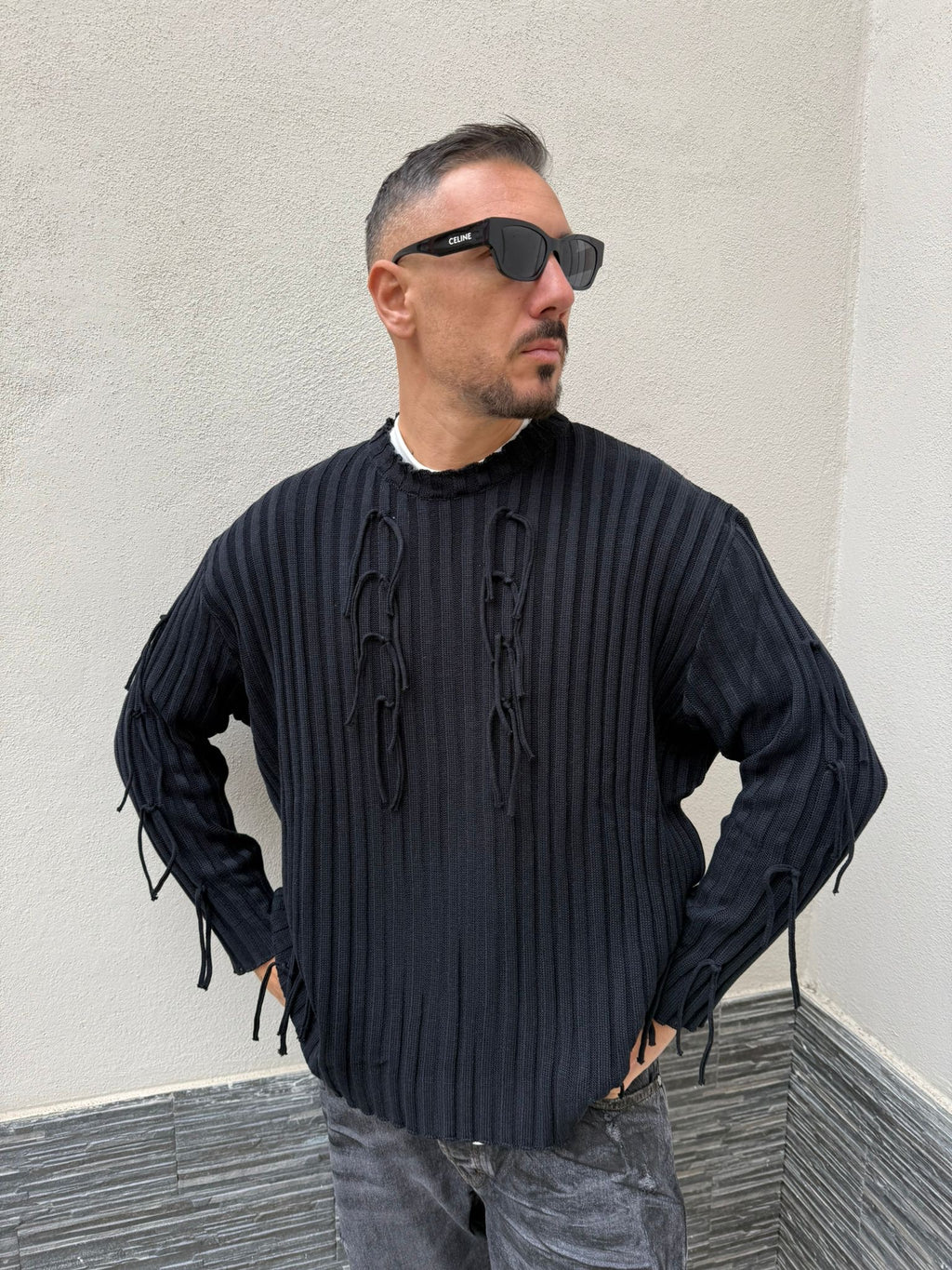 Maglione costa larga