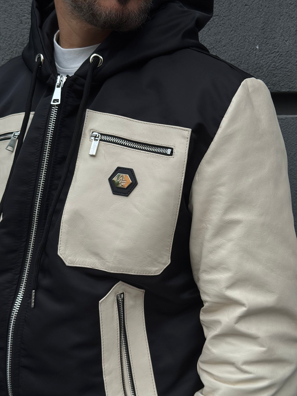 Giubbino nylon e pelle