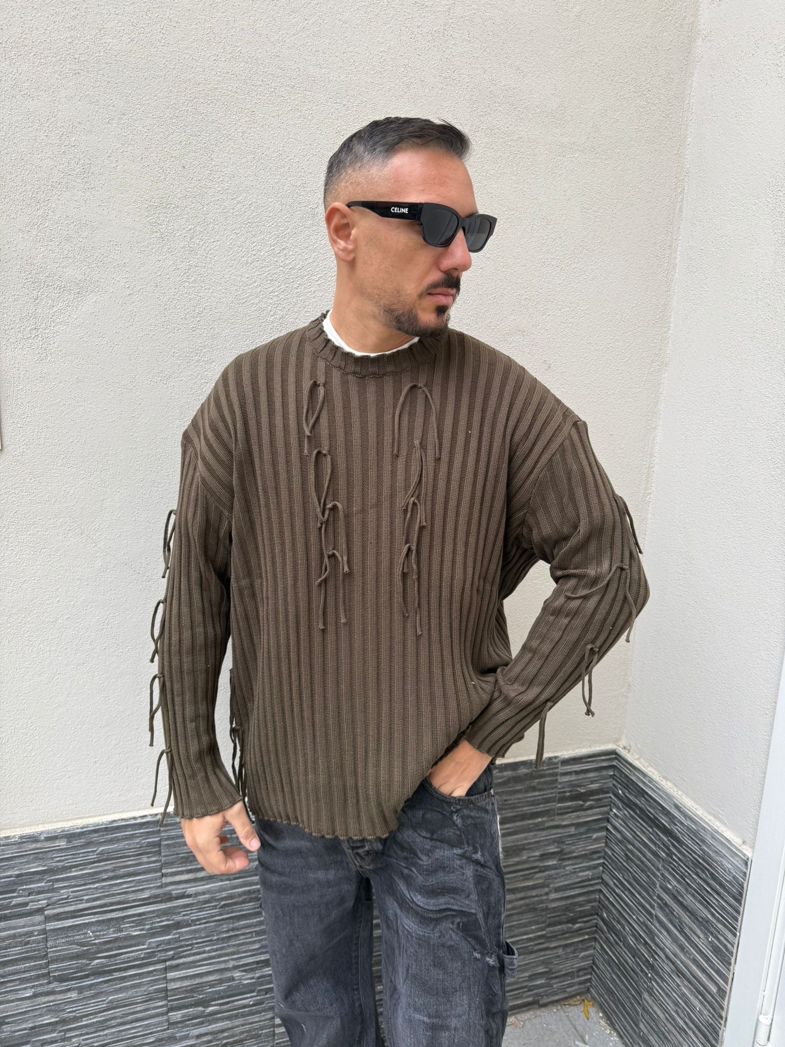 Maglione costa larga