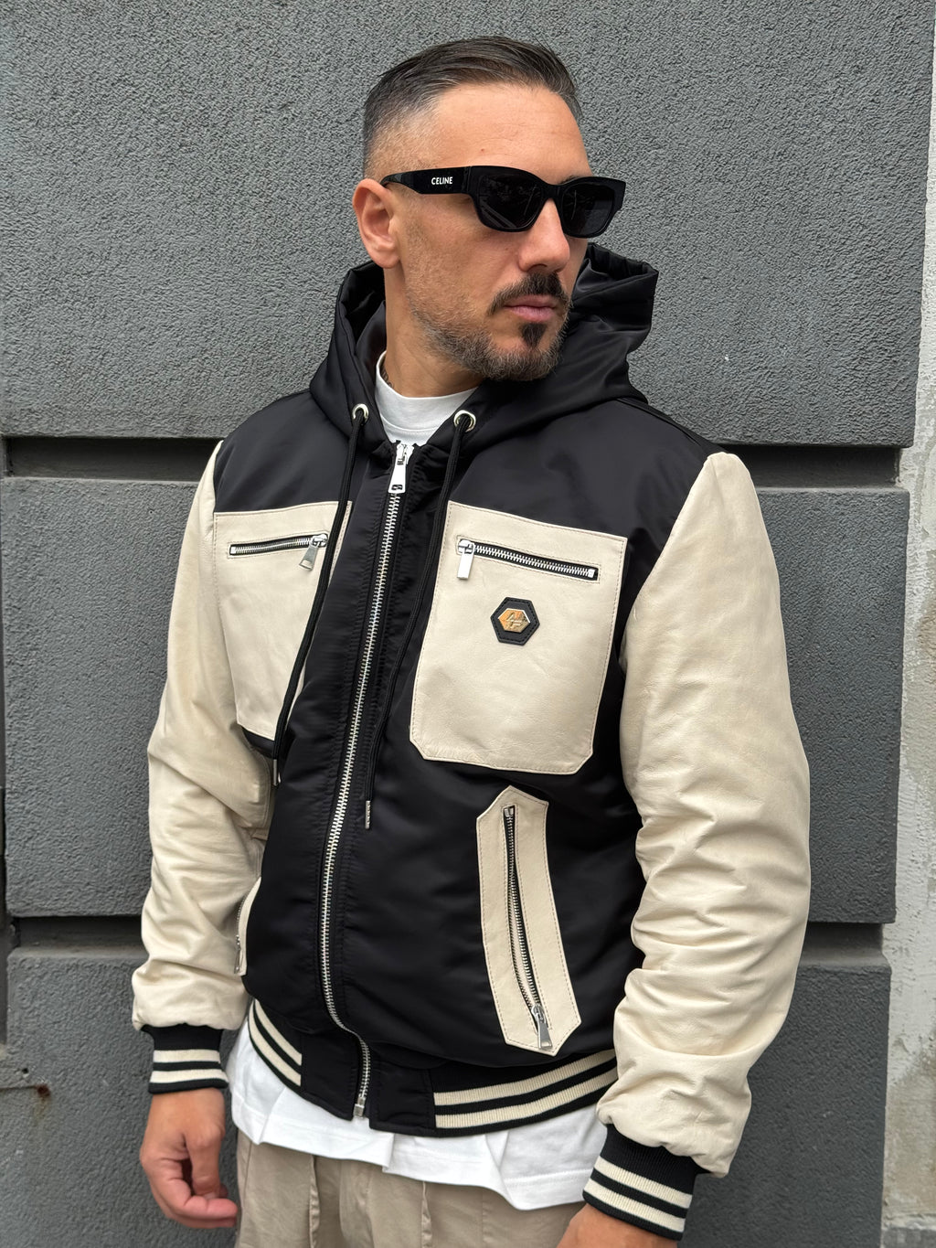 Giubbino nylon e pelle