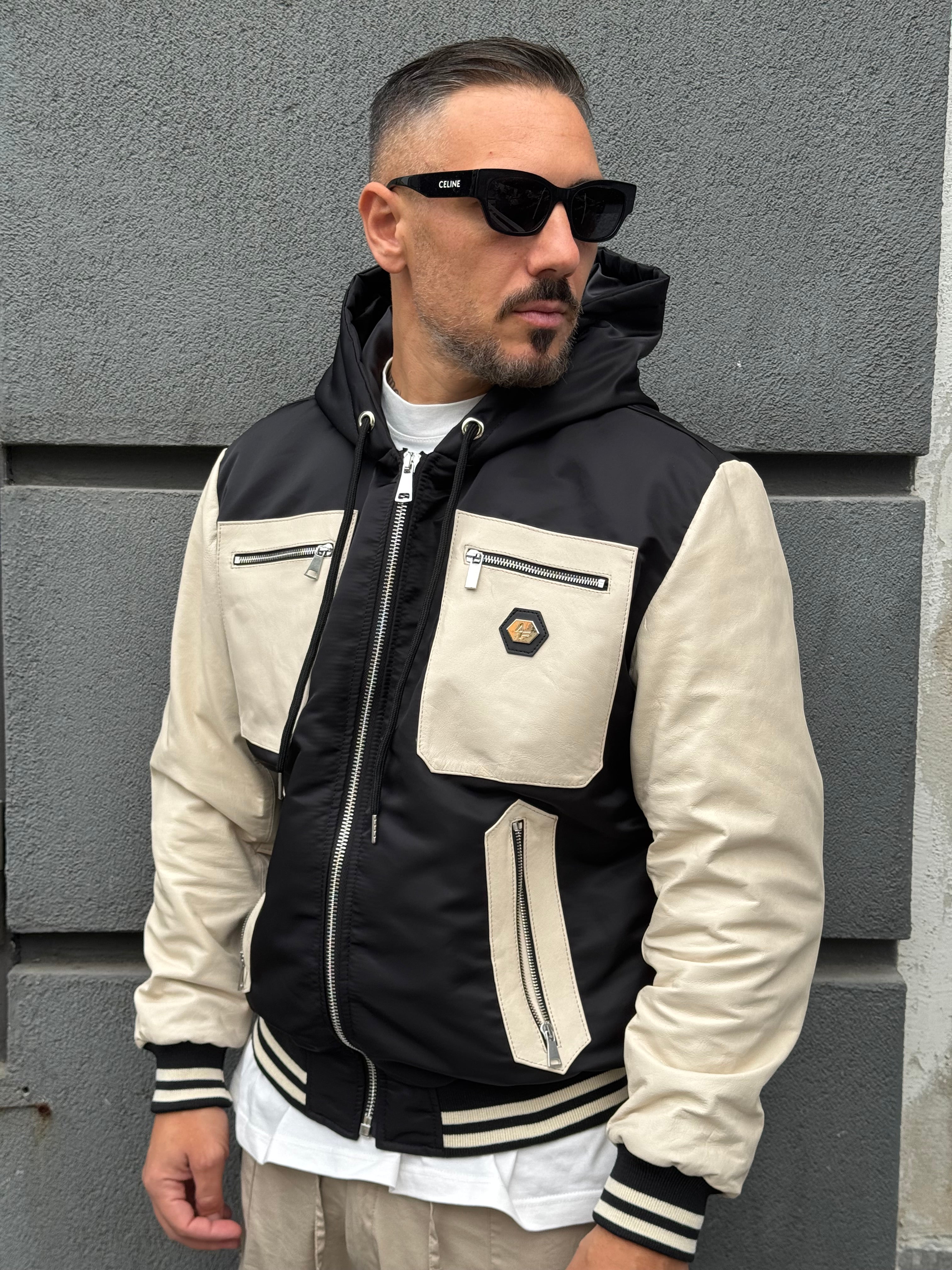 Giubbino nylon e pelle